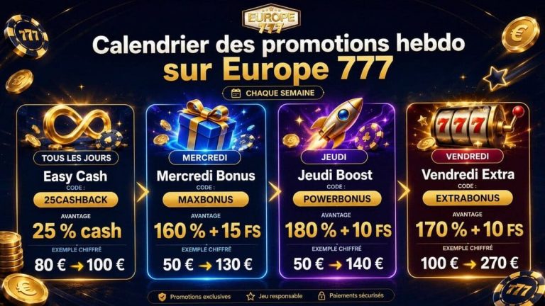 Europe 777 Casino promotions hebdomadaires