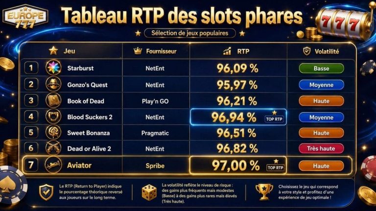 Europe 777 Casino tableau RTP